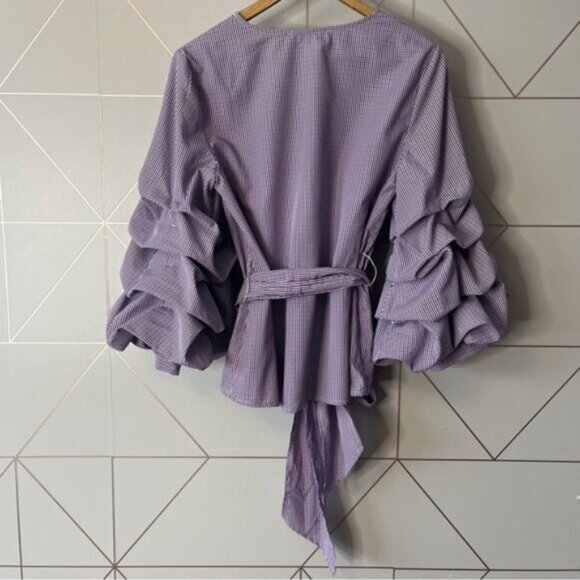 Anthropologie Sunday in Brooklyn Micro Gingham Balloon Sleeve Blouse - Picture 4 of 11